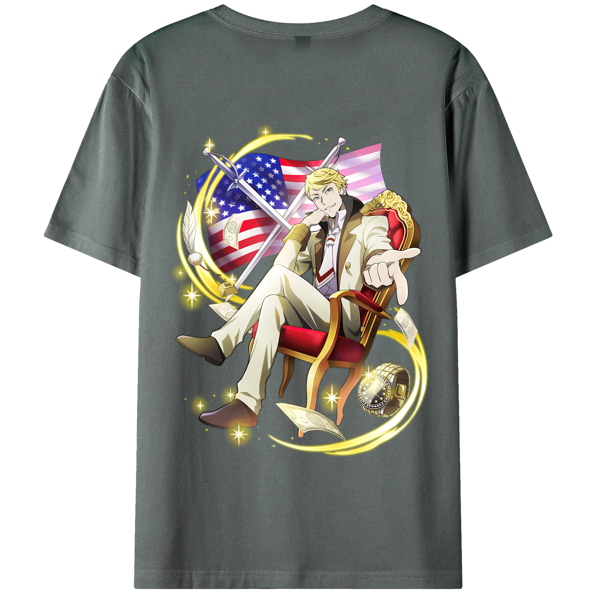 （画像用） 文豪ストレイドッグス Bungo Stray Dogs 綿100％ メンズ半袖Tシャツ（バックプリント） 通気性